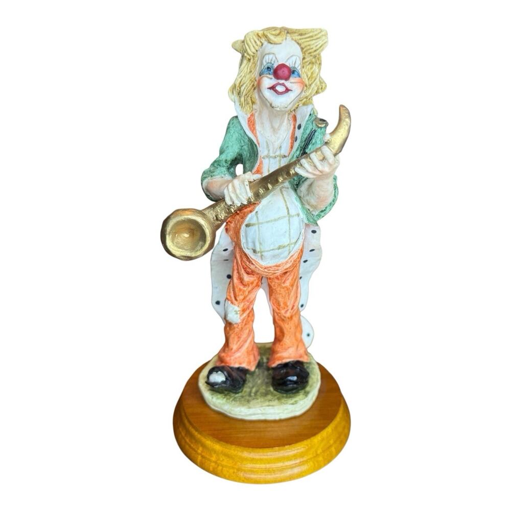 Colorful Clown Playing Saxophone Figurine with Gold Accents